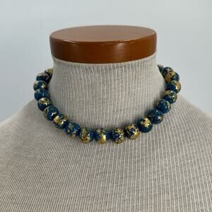 Egyptian style Blue and gold chunky beaded choker necklace